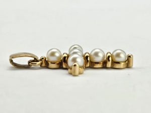 0917: Vintage:: 9ct Gold Cultured Pearls Cross Pendant- lovely, good weight