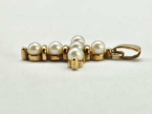 0917: Vintage:: 9ct Gold Cultured Pearls Cross Pendant- lovely, good weight