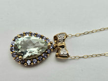 Load image into Gallery viewer, 0565: Vintage: 9ct Gold Necklace, Green &amp; Purple Amethyst Diamond Bow Pendant- lovely
