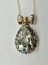 Load image into Gallery viewer, 0565: Vintage: 9ct Gold Necklace, Green &amp; Purple Amethyst Diamond Bow Pendant- lovely
