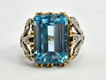 Load image into Gallery viewer, 0823: Vintage; Statement 9ct Gold Swiss Blue Topaz Diamonds Cocktail Ring
