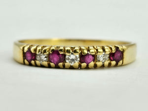 0837: Vintage: 18ct Gold Rubies Diamonds Half-Eternity/Stacker Ring- Date-Mark 1985