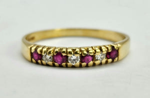 0837: Vintage: 18ct Gold Rubies Diamonds Half-Eternity/Stacker Ring- Date-Mark 1985