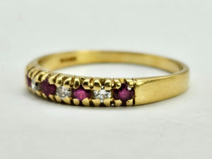 0837: Vintage: 18ct Gold Rubies Diamonds Half-Eternity/Stacker Ring- Date-Mark 1985