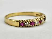 Load image into Gallery viewer, 0837: Vintage: 18ct Gold Rubies Diamonds Half-Eternity/Stacker Ring- Date-Mark 1985
