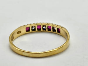 0837: Vintage: 18ct Gold Rubies Diamonds Half-Eternity/Stacker Ring- Date-Mark 1985