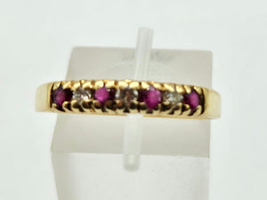 0837: Vintage: 18ct Gold Rubies Diamonds Half-Eternity/Stacker Ring- Date-Mark 1985