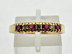 0837: Vintage: 18ct Gold Rubies Diamonds Half-Eternity/Stacker Ring- Date-Mark 1985