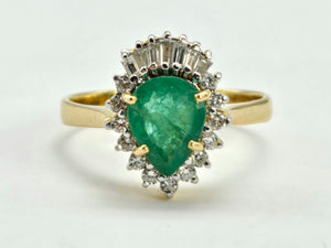 0911: Vintage: Exceptional 18ct Gold Emerald (1.25ct) Diamonds (0.56ct) Ring- Lush