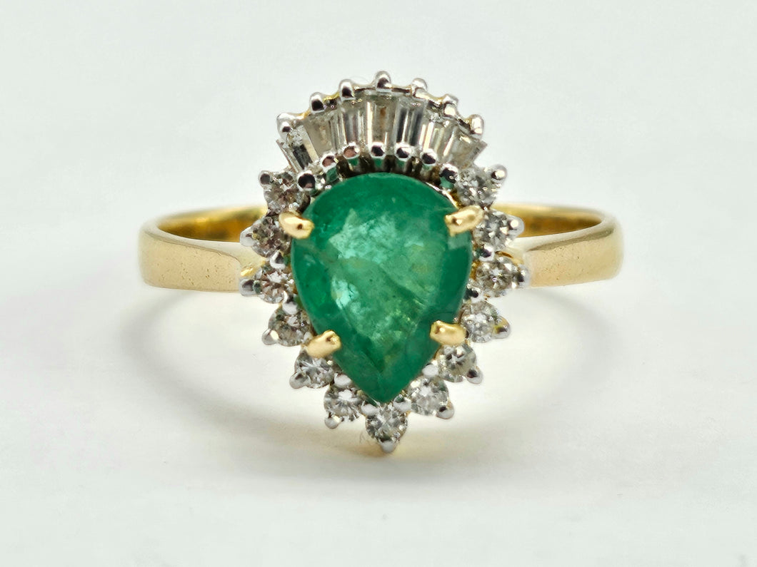 0911: Vintage: Exceptional 18ct Gold Emerald (1.25ct) Diamonds (0.56ct) Ring- Lush