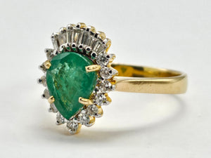 0911: Vintage: Exceptional 18ct Gold Emerald (1.25ct) Diamonds (0.56ct) Ring- Lush