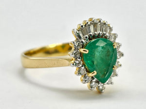 0911: Vintage: Exceptional 18ct Gold Emerald (1.25ct) Diamonds (0.56ct) Ring- Lush