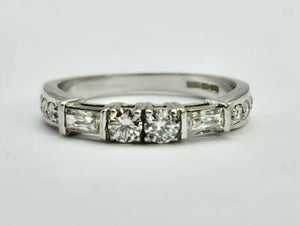 0925: Vintage' 18ct White Gold Baguette, Straight & Round Cut Diamonds (0.84ct) Stacker Ring- total quality&nbsp;