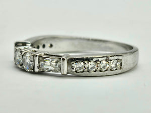 0925: Vintage' 18ct White Gold Baguette, Straight & Round Cut Diamonds (0.84ct) Stacker Ring- total quality&nbsp;