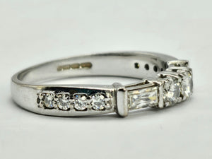 0925: Vintage' 18ct White Gold Baguette, Straight & Round Cut Diamonds (0.84ct) Stacker Ring- total quality&nbsp;