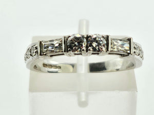 0925: Vintage' 18ct White Gold Baguette, Straight & Round Cut Diamonds (0.84ct) Stacker Ring- total quality&nbsp;