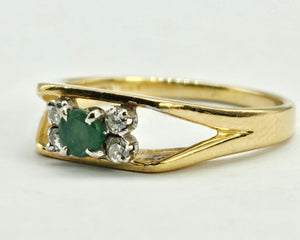 0927:Vintage: Geometric Set 18ct Gold Emerald Diamonds Dress Ring- Date- Mark 1970