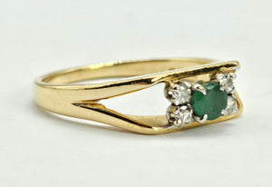 0927:Vintage: Geometric Set 18ct Gold Emerald Diamonds Dress Ring- Date- Mark 1970