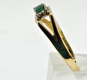 0927:Vintage: Geometric Set 18ct Gold Emerald Diamonds Dress Ring- Date- Mark 1970