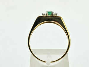 0927:Vintage: Geometric Set 18ct Gold Emerald Diamonds Dress Ring- Date- Mark 1970