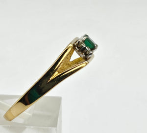 0927:Vintage: Geometric Set 18ct Gold Emerald Diamonds Dress Ring- Date- Mark 1970