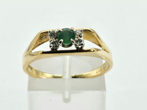 0927:Vintage: Geometric Set 18ct Gold Emerald Diamonds Dress Ring- Date- Mark 1970