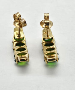 0928: Vintage: Remarkable 9ct Gold Green Diopsides Diamonds Drop Stud Earrings-