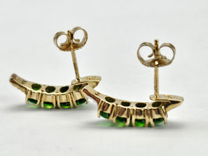 0928: Vintage: Remarkable 9ct Gold Green Diopsides Diamonds Drop Stud Earrings-