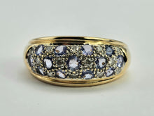 Load image into Gallery viewer, 0573: Vintage; 14ct Gold 13 Tanzanite 14 Diamonds Cocktail Ring- very fine example
