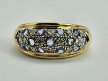 Load image into Gallery viewer, 0573: Vintage; 14ct Gold 13 Tanzanite 14 Diamonds Cocktail Ring- very fine example
