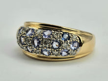 Load image into Gallery viewer, 0573: Vintage; 14ct Gold 13 Tanzanite 14 Diamonds Cocktail Ring- very fine example
