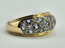 Load image into Gallery viewer, 0573: Vintage; 14ct Gold 13 Tanzanite 14 Diamonds Cocktail Ring- very fine example
