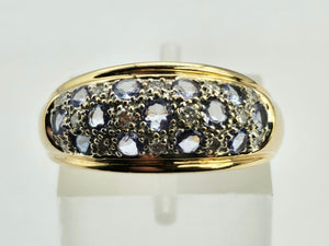 0573: Vintage; 14ct Gold 13 Tanzanite 14 Diamonds Cocktail Ring- very fine example