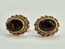 Load image into Gallery viewer, 0784: Vintage: 9ct Gold Oval Rich Red Garnet Earrings- Date-Mark 1988
