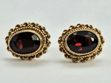 Load image into Gallery viewer, 0784: Vintage: 9ct Gold Oval Rich Red Garnet Earrings- Date-Mark 1988
