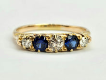 Load image into Gallery viewer, 0862: Vintage; 18ct Gold French Blue Sapphires Round Cut Diamonds Half-Eternity/Stacker Ring-
