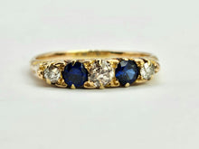 Load image into Gallery viewer, 0862: Vintage; 18ct Gold French Blue Sapphires Round Cut Diamonds Half-Eternity/Stacker Ring-
