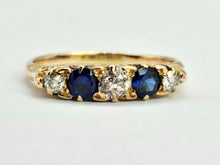 Load image into Gallery viewer, 0862: Vintage; 18ct Gold French Blue Sapphires Round Cut Diamonds Half-Eternity/Stacker Ring-
