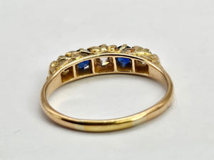 0862: Vintage; 18ct Gold French Blue Sapphires Round Cut Diamonds Half-Eternity/Stacker Ring-