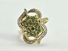 Load image into Gallery viewer, 0941: Vintage; 14ct Gold demantoid Garnets Diamonds Cocktail Cluster Ring- splendid
