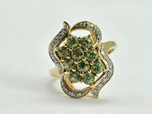 Load image into Gallery viewer, 0941: Vintage; 14ct Gold demantoid Garnets Diamonds Cocktail Cluster Ring- splendid
