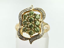 Load image into Gallery viewer, 0941: Vintage; 14ct Gold demantoid Garnets Diamonds Cocktail Cluster Ring- splendid
