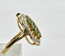 Load image into Gallery viewer, 0941: Vintage; 14ct Gold demantoid Garnets Diamonds Cocktail Cluster Ring- splendid
