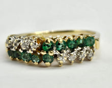 Load image into Gallery viewer, 0945: Vintage;14ct Gold 10 Emeralds 8 Diamonds Half-Eternity/Stacker Ring
