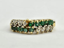 Load image into Gallery viewer, 0945: Vintage;14ct Gold 10 Emeralds 8 Diamonds Half-Eternity/Stacker Ring
