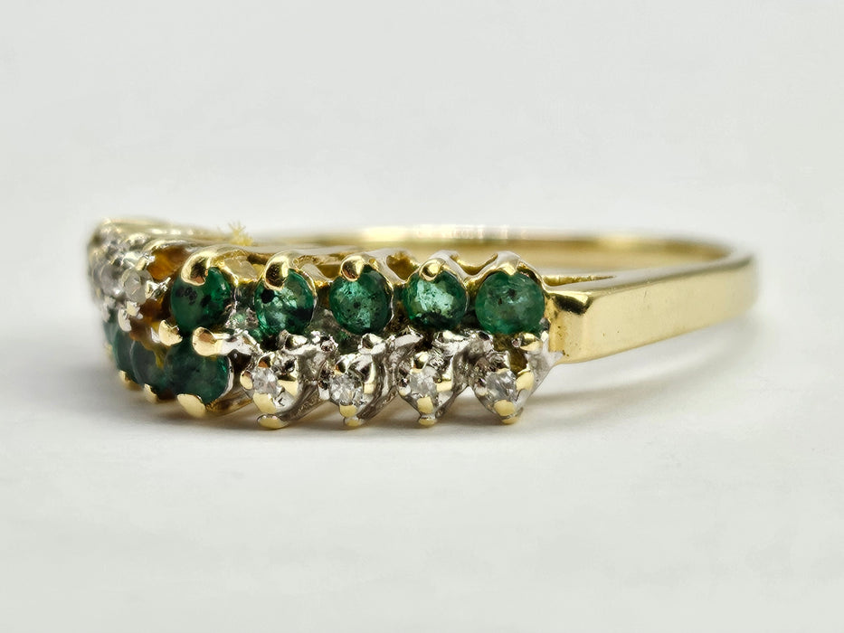 6322 Vintage;14ct Gold 10 Emeralds 8 Diamonds Half-Eternity/Stacker Ring