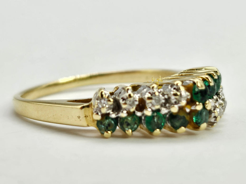 6322 Vintage;14ct Gold 10 Emeralds 8 Diamonds Half-Eternity/Stacker Ring