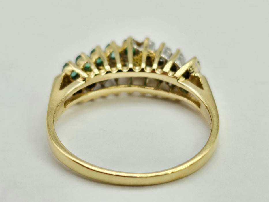6322 Vintage;14ct Gold 10 Emeralds 8 Diamonds Half-Eternity/Stacker Ring