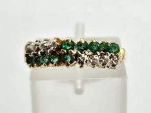 Load image into Gallery viewer, 0945: Vintage;14ct Gold 10 Emeralds 8 Diamonds Half-Eternity/Stacker Ring
