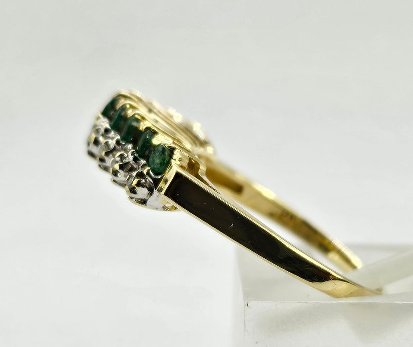 6322 Vintage;14ct Gold 10 Emeralds 8 Diamonds Half-Eternity/Stacker Ring